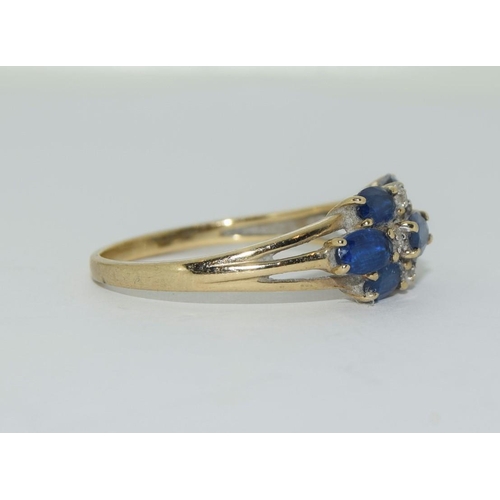 81 - 9ct gold ladies diamond and blue set stone ring size R h/m diamond