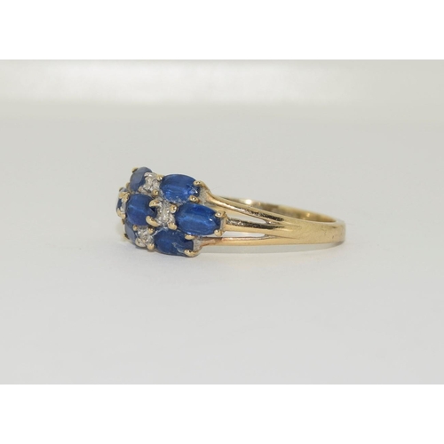 81 - 9ct gold ladies diamond and blue set stone ring size R h/m diamond