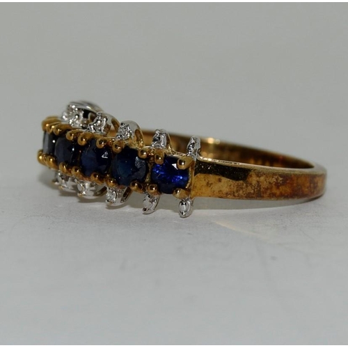 30 - 9ct gold ladies sapphire and diamond bar ring size N