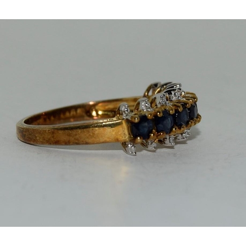 30 - 9ct gold ladies sapphire and diamond bar ring size N
