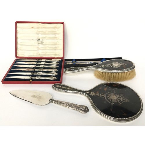 27 - Quantity of silver items to include tortoise shell brushes