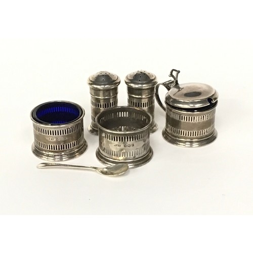 28 - Silver condiments set with some blue liners