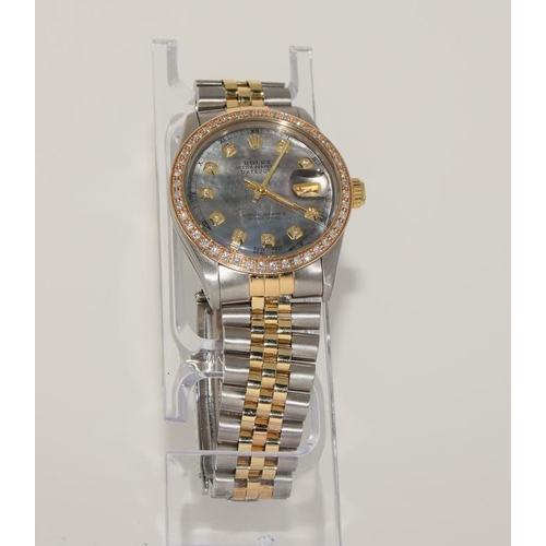 8 - Rolex datejust diamond bezel and dial, mother of pearl dial, Bi-Metal wrist watch. (ref 106)