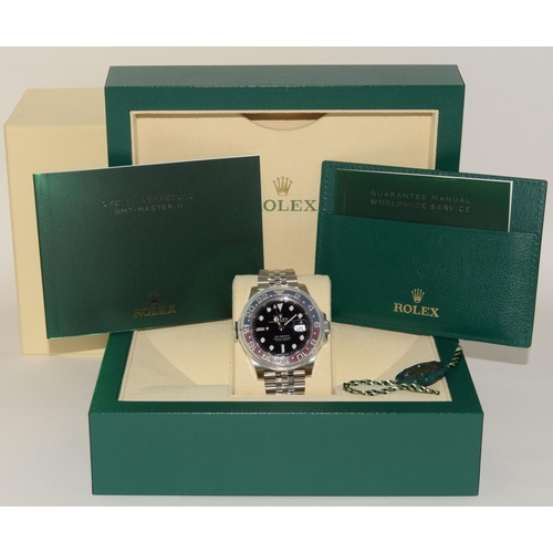 27 - Rolex GMT Pepsi, model 126710BLRO, boxed and papers, unworn with stickers. (ref 33)