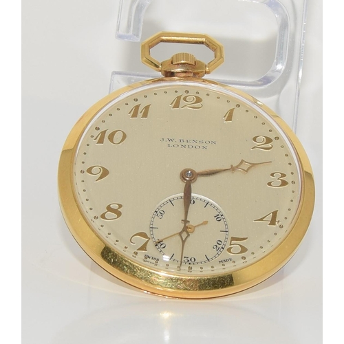 17 - 18ct gold open face pocket watch by J.W.Benson London 1935