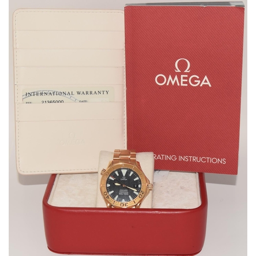 44 - Omega Seamaster 18ct rose gold, ref 21365000, box and papers. (ref 65)