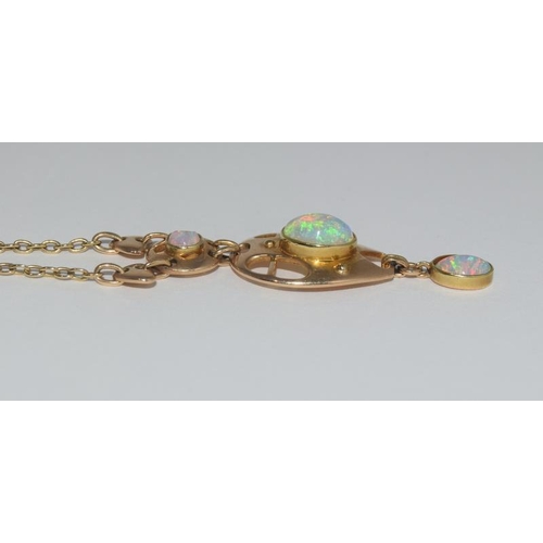 1076 - Murrle Bennett and co gold opal Art Nouveau pendant, Marked for MB & co and 15ct gold item boxed