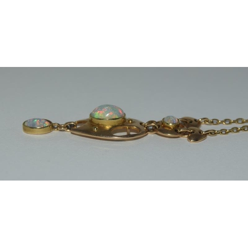 1076 - Murrle Bennett and co gold opal Art Nouveau pendant, Marked for MB & co and 15ct gold item boxed