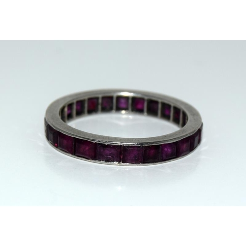 1080 - Ladies Platinum and Ruby full  eternity ring size M