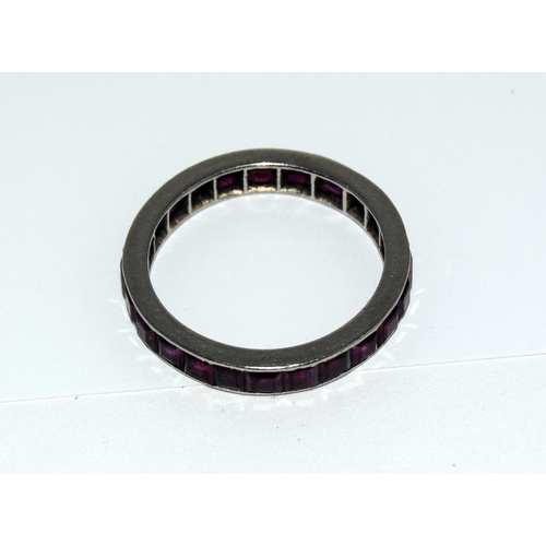 1080 - Ladies Platinum and Ruby full  eternity ring size M