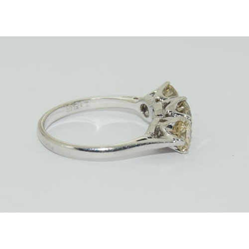1083 - An 18ct white gold trilogy yellow diamond  ring of approx 1.9cts. Size K