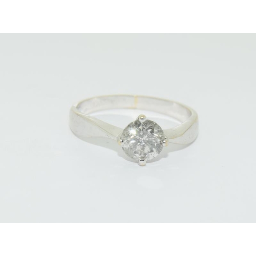 1085 - 18ct white gold ladies diamond solitaire ring approx 1ct size P