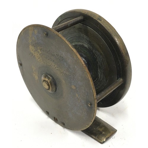 11 - Quality vintage brass centrepin fly fishing / trotting reel manufactured from brass. Signed C Farlow... 