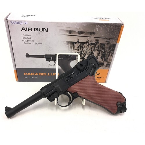 104 - Quality Gletcher Parabellum Lugar .177 air pistol in excellent boxed condition.*RESTRICTIONS APPLY. ... 