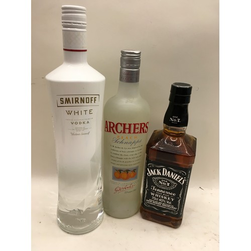 Smirnoff white vodka 1L, 700ml Jack Daniels and 70cl Archers... Barnebys