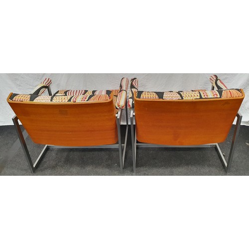 365 - Poole Pottery interest outstanding pair 60/70s Eames style chairs with curved / bentwood backs recov... 