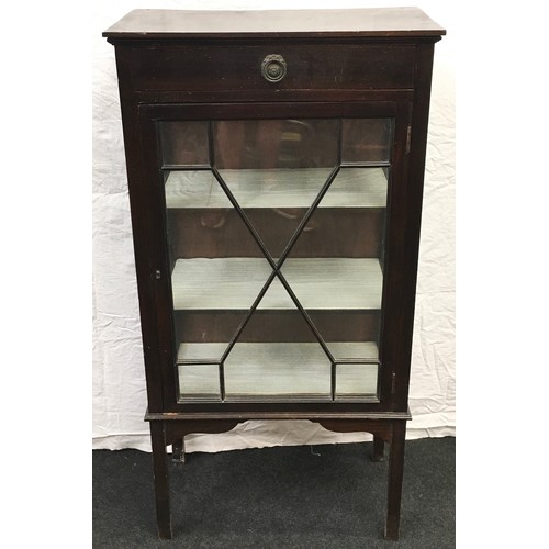 48 - Small mahogany glazed china display cabinet with drawer to top 123x61x30cm.