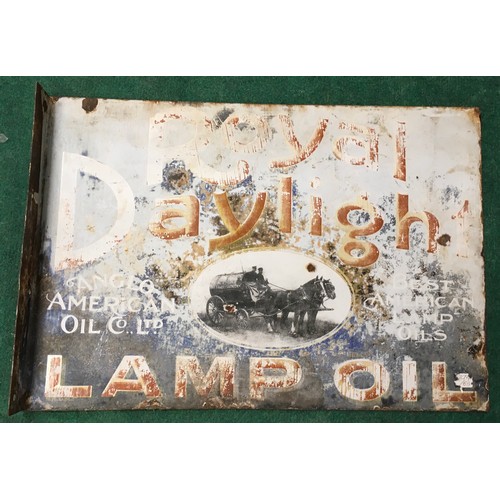 12 - Original vintage enamel double sided sign advertising Royal Daylight Lamp Oil. Size 21