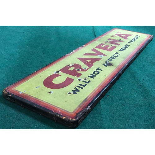 14 - Original vintage enamel sign wrapped around wooden frame advertising Craven A 'Will Not Affect Your ... 