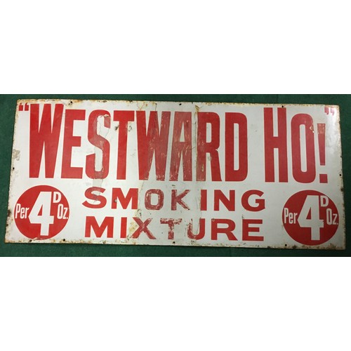 15 - Original vintage enamel sign advertising Westward Ho! Smoking Mixture. Size 40