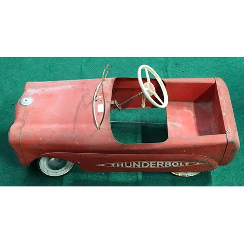 18 - Collectible vintage Tri-ang pressed steel pedal car 'Thunderbolt'. Condition commensurate with age a... 