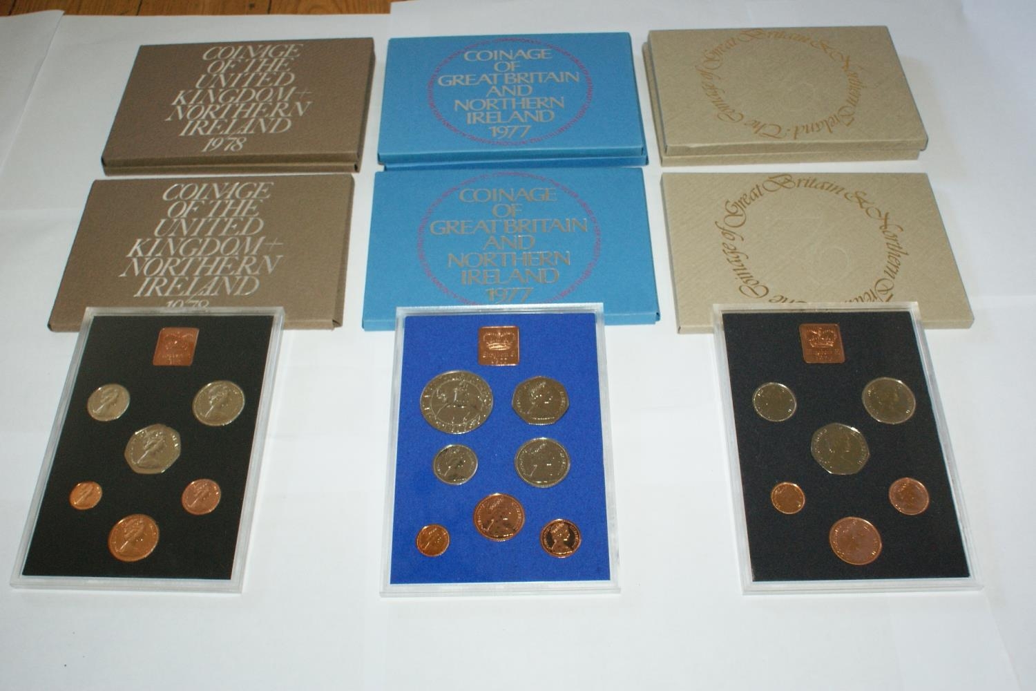 NINE CASED 'COINAGE OF GREAT BRITAIN' PROOF SETS OF DECIMAL GB COINS ...