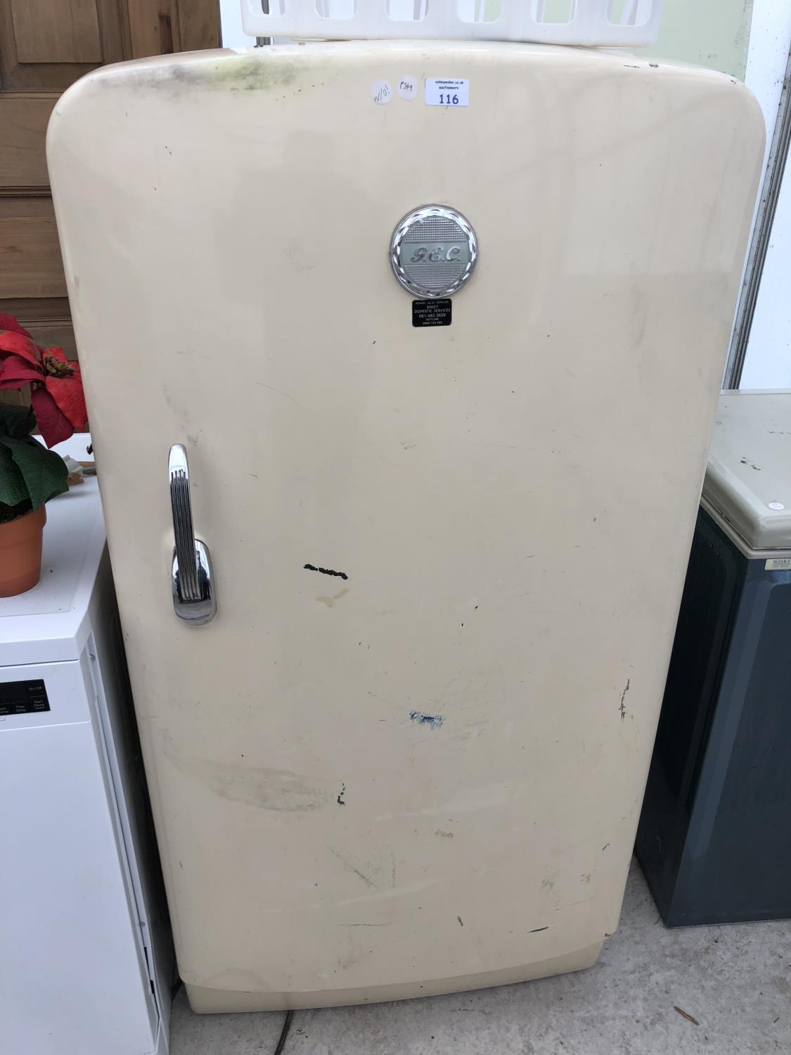 A 1930'S G.E.C. TALL FRIDGE FREEZER W/O