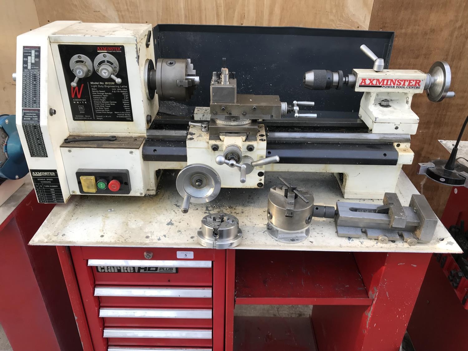 An Axminster White Bv20m Light Duty Engineering Lathe Mounted On A 