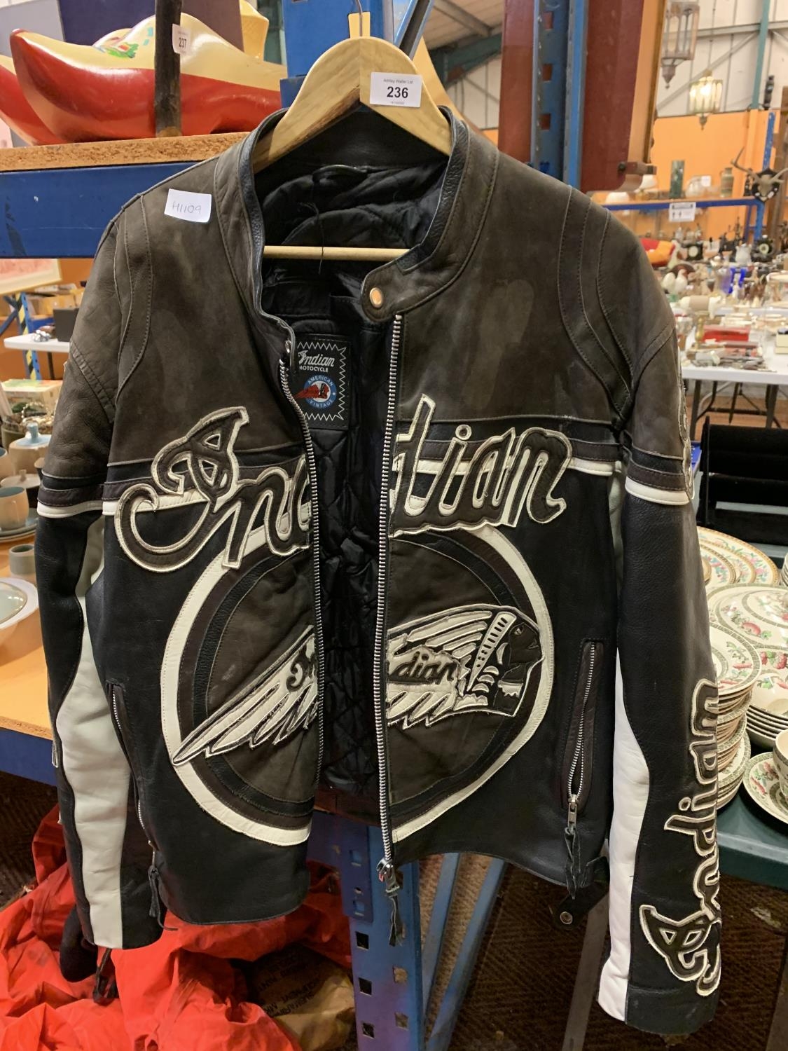 AN AMERICAN VINTAGE 'INDIAN' MOTORCYCLE LEATHER JACKET
