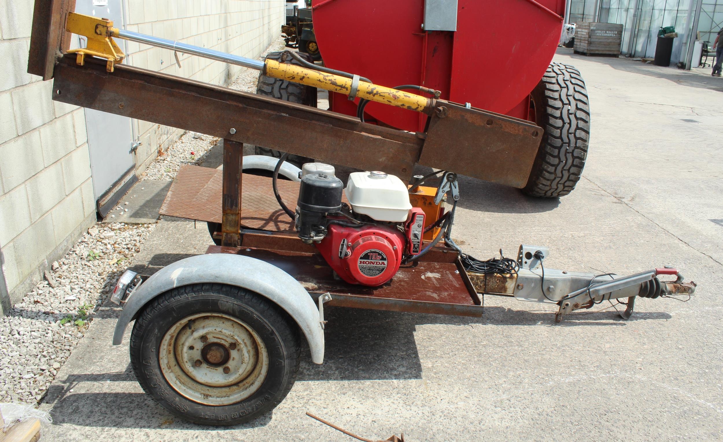 LOG SPLITTER WITH HONDA 11 HP ENGINE MOUNTED ON A TRAILER WORKING ORDER ...