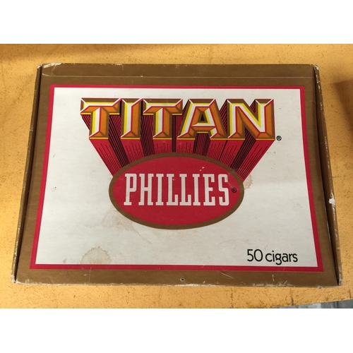 335 - THIRTEEN TITAN PHILLIES CIGARS IN A BOX AND TWO COHIBA IN A CHURCHILL BOX