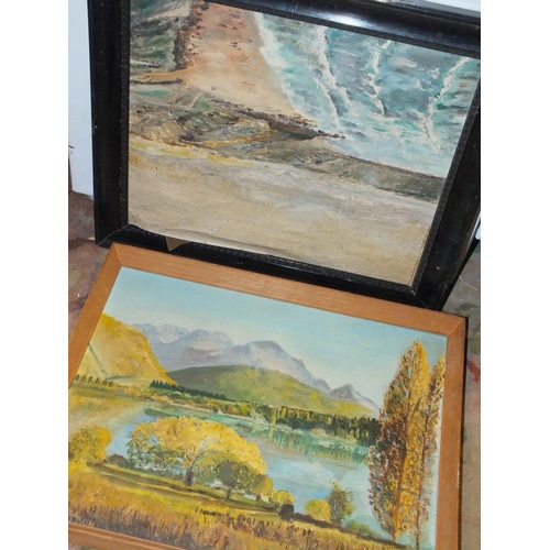 45 - A QUANTITY OF ASSORTED PICTURES AND PRINTS TO INCLUDE VINTAGE NEEDLEWORKS, WATERCOLOURS ETC.