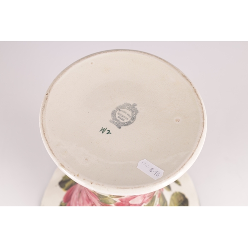 35 - A LARGE EARLY 20TH CENTURY WEMYSS POTTERY VASE decorated with roses, having a crimped rim (30.5cm hi... 