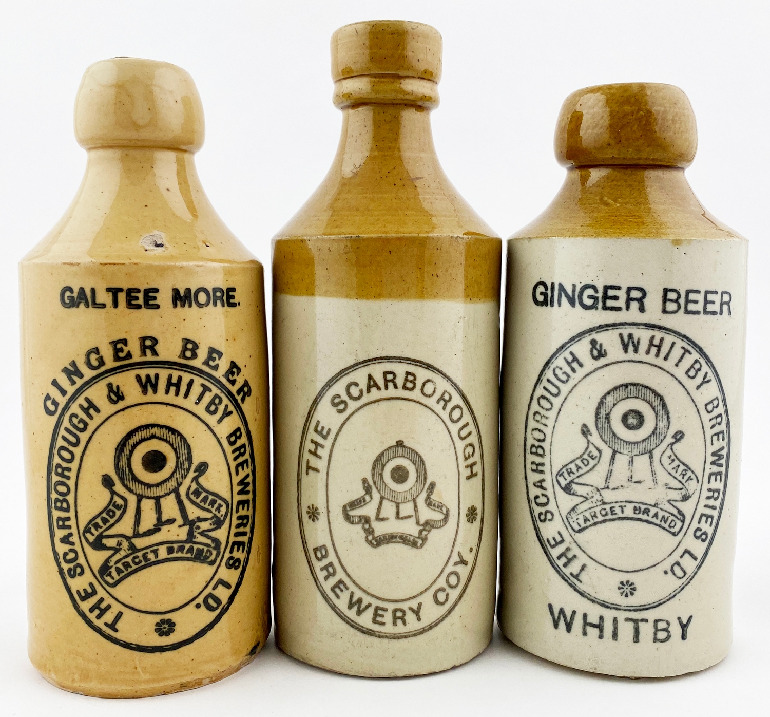 SCARBOROUGH & WHITBY BREWERIES GINGER BEER TRIO. All std, two t.t, one