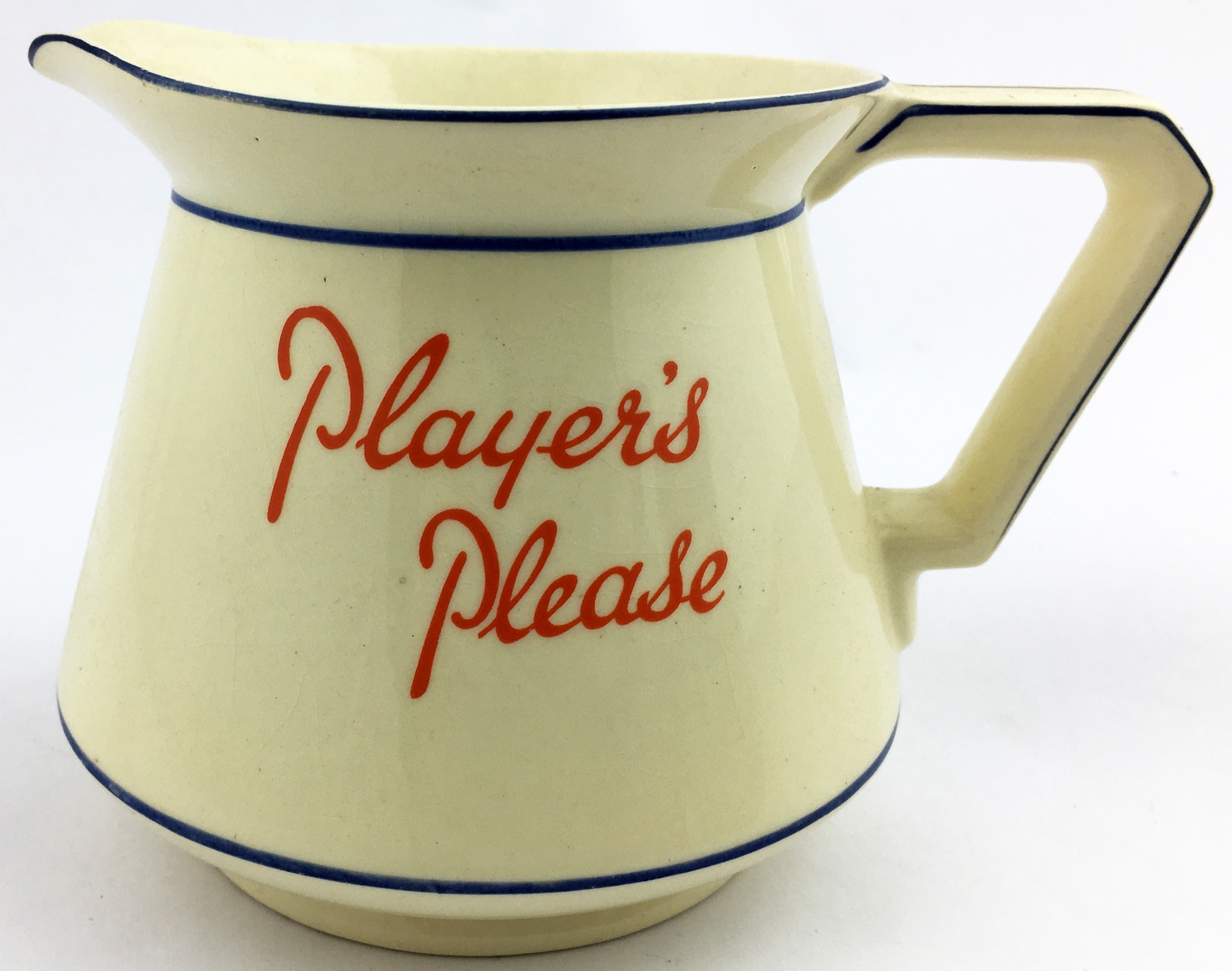 PLAYERS PLEASE NAVY CUT JUG. 4ins tall. Cream coloured water jug with