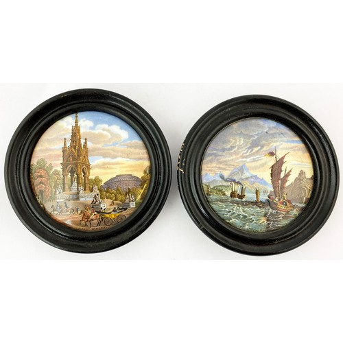 FRAMED PRATT POT LID DUO. Largest frame 5.5 ins diam. Ning Po river