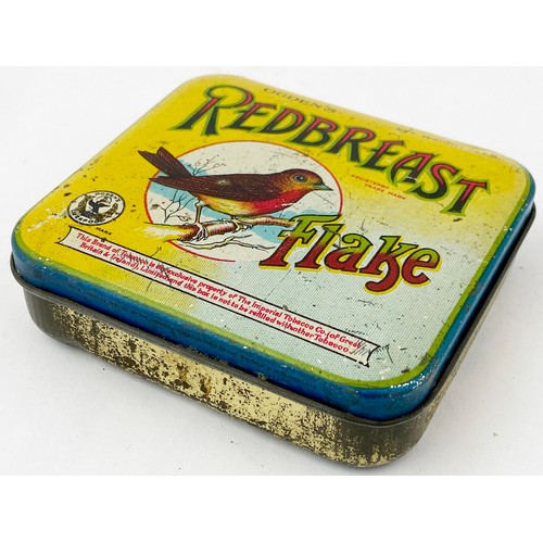 REDBREAST FLAKE TIN. 3.5 x 3.25ins. Multicoloured with centre pict ...