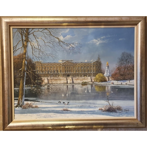 29 - Clive Madgwick English 1934 - 2005 Oil on Canvas A View from St. James Park to Buckingham Palace sig... 