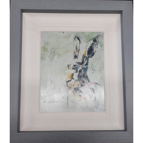 44 - Con Campbell 'Irish Hare'. An Oil On Board. Framed size 40 x 35 cms approx.