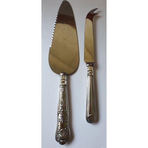 40c - A Sheffield Silver handled Cake Slice along with Silver handled Cheese Knife.