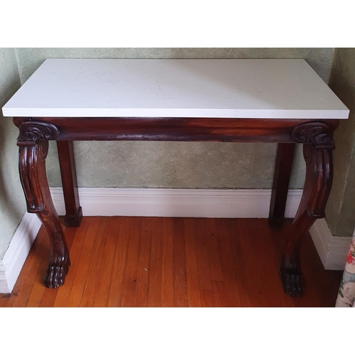 20 - A good early 19th Century Rosewood Marble topped Side Table, possibly Irish, with carved frieze and ... 