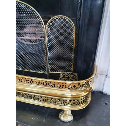 3 - A 19th Century Brass Pierced Fender along with a 19th Century Brass and Mesh Spark Guard and Irons. ... 