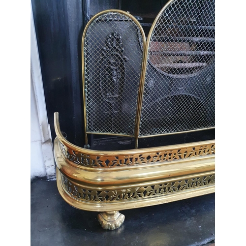 3 - A 19th Century Brass Pierced Fender along with a 19th Century Brass and Mesh Spark Guard and Irons. ... 