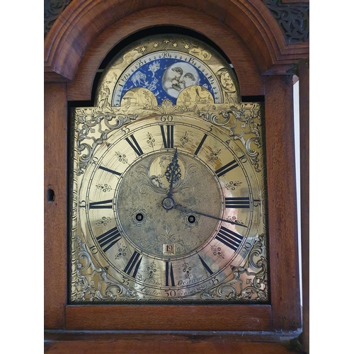 A very important Walnut and Marquetry Inlay Longcase Clock by Anthonij van Oostrom of Amsterdam, with highly carved and fret arch top and dome top. Circa 1740 - 60 . H250 x D30 xW45cm approx.
