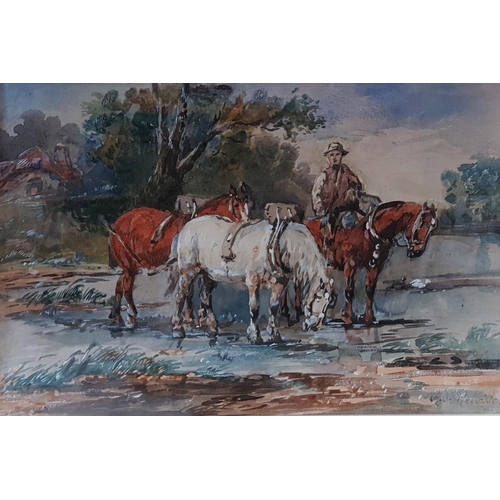 48 - A J Melville 1855 - 1904. Watercolour of a man on horse back with pack horses. 25 X W36cm approx.