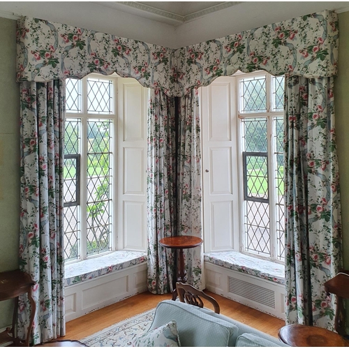 6 - A good set of four very large double lined Curtains with floral rose decoration to fit windows and f... 