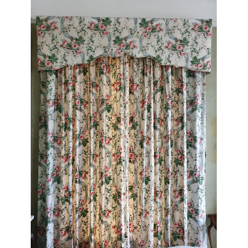 6 - A good set of four very large double lined Curtains with floral rose decoration to fit windows and f... 