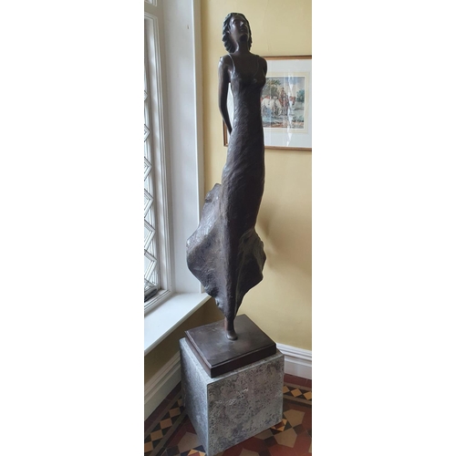 41 - A Fabulous modern Bronze of a Female with a free flowing dress on a plinth stand.