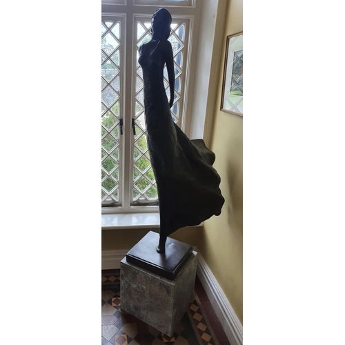 41 - A Fabulous modern Bronze of a Female with a free flowing dress on a plinth stand.