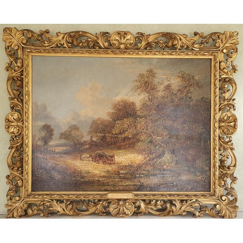 27 - John Paul. 19th Century Norfolk School. An Oil on Canvas of a horse drawn logging cart on a path in ... 